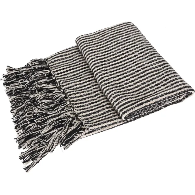 Home & Styling Collection Plaid 100% katoen met franjes 130x170cm Zwart/wit