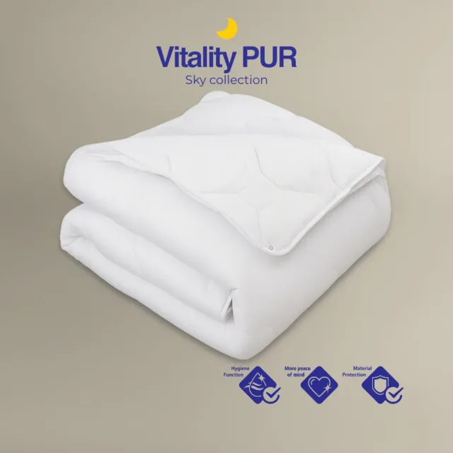 Vitality Pur Sky 4-Seizoenen Dekbed - 140x200 - Eenpersoons - 2-Delig Met Drukknopen - Sanitized Hygiënisch & Ademend Dekbed - Anti Allergie - Zomer & Winter dekbed WIT