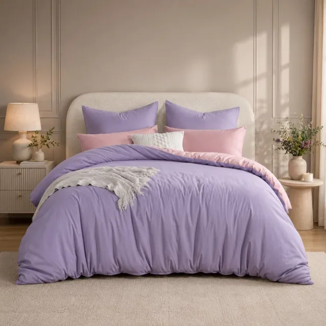 Nazik Living Beddengoed 3-delig 220x240 cm - Dubbelzijdig Microvezel Strijkvrij - Lavendel en Roze met Ritssluiting