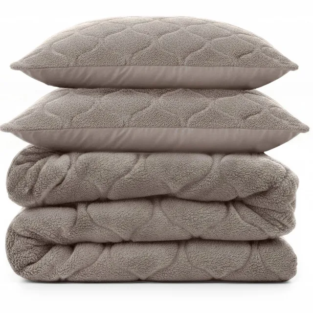 Sleeptime 2 in 1 Teddy Premium Dekbed zonder Overtrek - Dekbed Inclusief Slopen - 200 x 200 cm - Taupe/Grijs