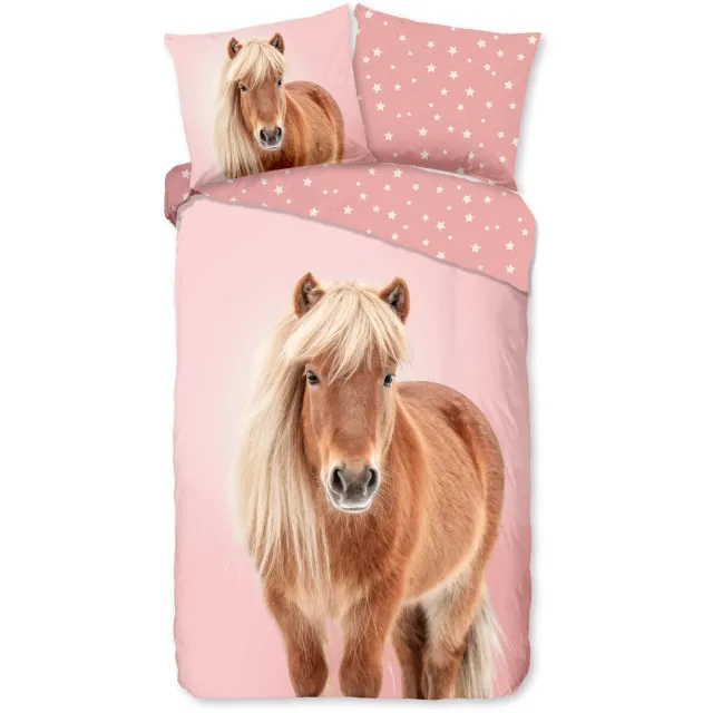 Good Morning dekbedovertrek paard - Roze - 100% Katoen flanel Pink