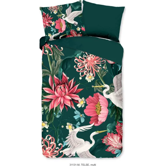 Pure dekbedovertrek bloemen en kraanvogels - Multi - Microvezel