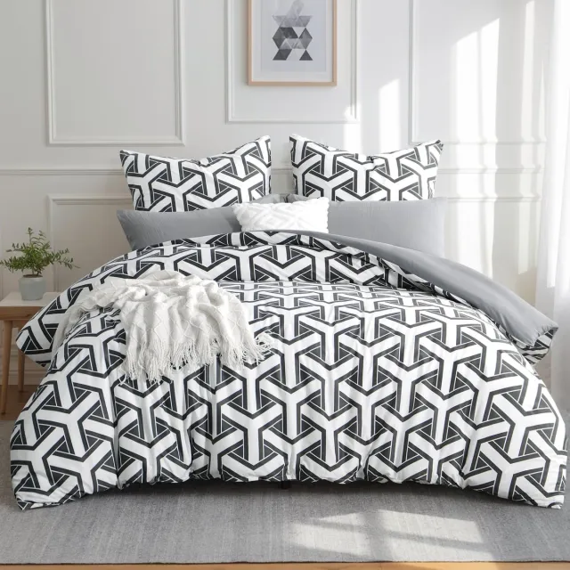JGS ® Luxueus en Stijlvol Beddengoed met Geometrisch Patroon voor Modern Slaapcomfort Geometrisch grijs