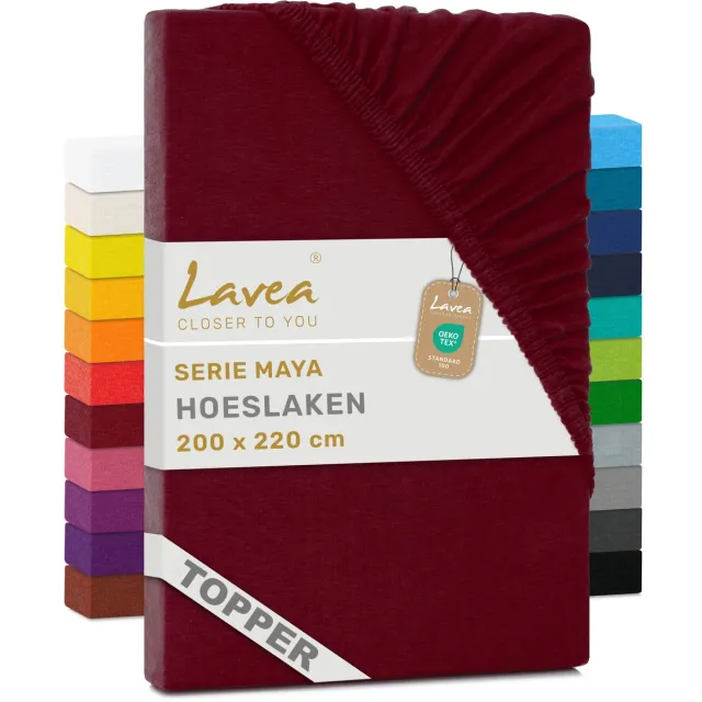 lavea Hoeslaken voor Topper/Topmatras 200x220 cm – 100% Katoen Jersey – Geschikt voor Topmatrassen tot 10 cm – Met Elastiek Rondom – OEKO-TEX Gecertificeerd – Bordeaux