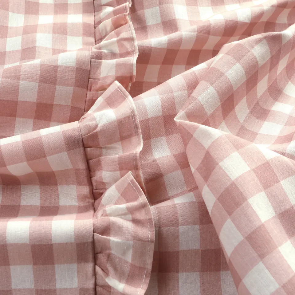 NOUS Living katoenen geruite ruffle 2-persoons dekbedovertrek 200x220 cm - roze, foto 7