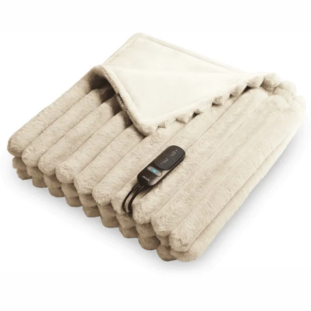 Duux Yentl Striped Elektrisch Warmtedeken 200x200 cm – 9 standen – Beige