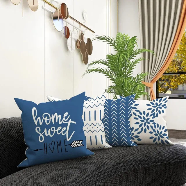 Ibenzoa Linnen Kussen Set 40x40cm - Vierdelige Decoratieve Kussencollectie voor Bank en Bankje blauw