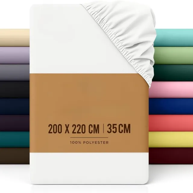 Famanu Hoeslaken met elastische hoeken 200x220 cm, geborstelde microvezel, strijkvrij en kleurvast – Wit