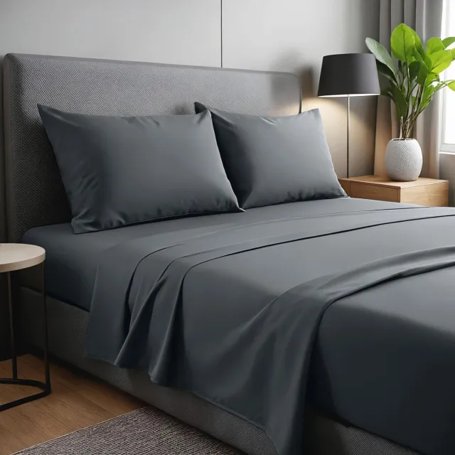 Ibenzoa Stijlvolle en Zachte 4-delige Beddenlakenset voor Optimaal Comfort en Elegantie donkergrijs