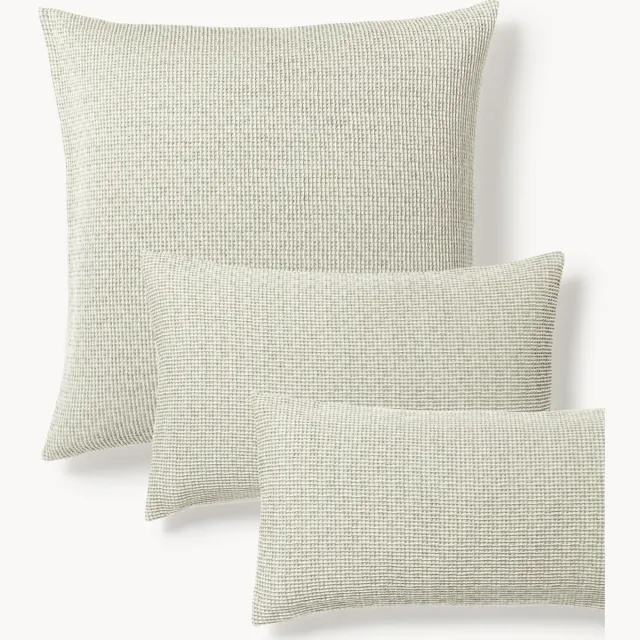 Westwing Collection Waffelpiqué kussenhoes Clemente Groen, Wit