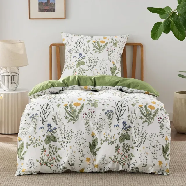 LUCKICE Wendbaar microvezel beddengoed set met plant‑ en bloemenpatroon, dekbedovertrek met rits en hoekbanden, kussenslopen , geschikt voor allergici Groente