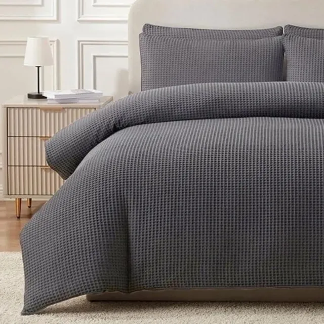 Zavelo Waffle Bliss Dekbedovertrek Antraciet – Luxe, Comfort en Tijdloze Stijl
