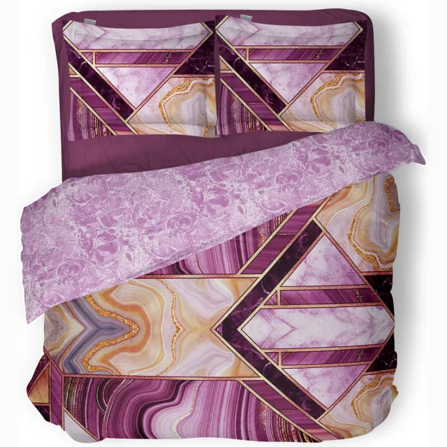 LINNICK Dekbedovertrek Katoen Marble Shape - Pink - Dekbedovertrek 240x200/220cm - 100% Katoen - Lits Jumeaux - Dekbedovertrekken - Grafisch Dekbedovertrek roze