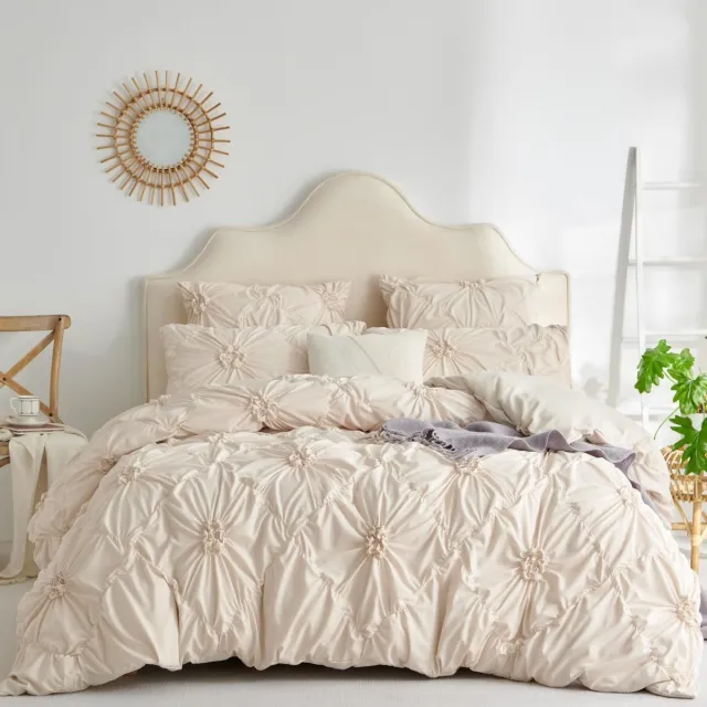Ibenzoa Luxe Beige 3-Delige Beddengoedset – Microvezel, Zachte Plissé Details