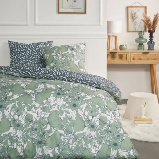 Today Flanel dekbedovertrek - 240 x 220 - green winter flower groen