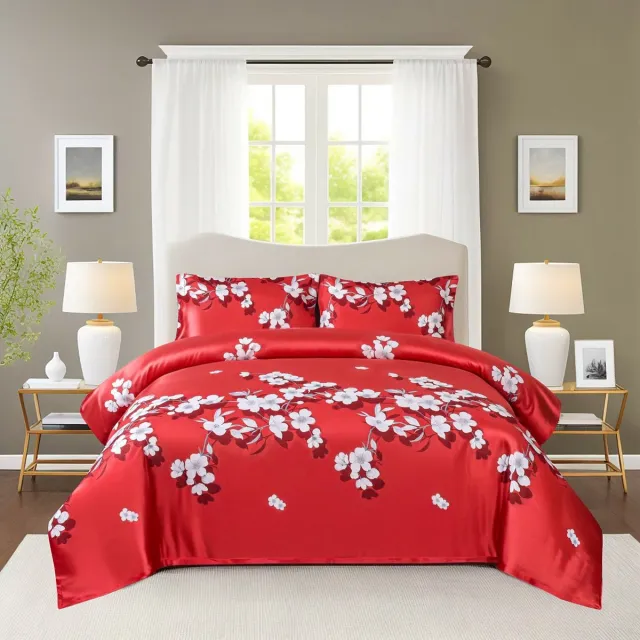 Zorgmatras.com Dekbedovertrek rood met witte bloemen 2-persoons 240x220 cm - incl. 2 kussenslopen Rood, Wit