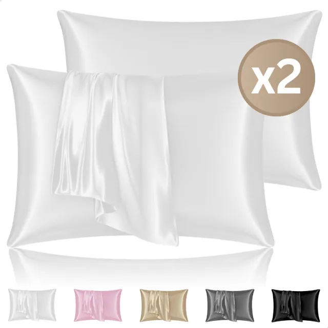 RENALUX Satijnen Kussensloop Trend - Wit - kussenslopen 60 x 70 set van 2 - Zijden Zachte Kussensloop - Haarverzorging - Set van 2 Stuks - Rits Sluiting - Wit