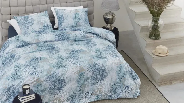 Riviera Maison Calm Coral dekbedovertrek - Tweepersoons - 200x200/220 - Blauw