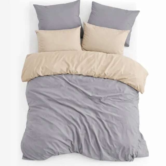 Dekbedovertrek, Dubbelzijdig, 100% Renforcé Katoen, Tweepersoons, 200x220 cm, Inclusief 2 stuks Kussenslopen 60x70 cm, Grijs/Beige, Omkeerbaar, Dekbedovertrekset, Zacht & Ademend, Dekbedovertrekken, De Linde Home
