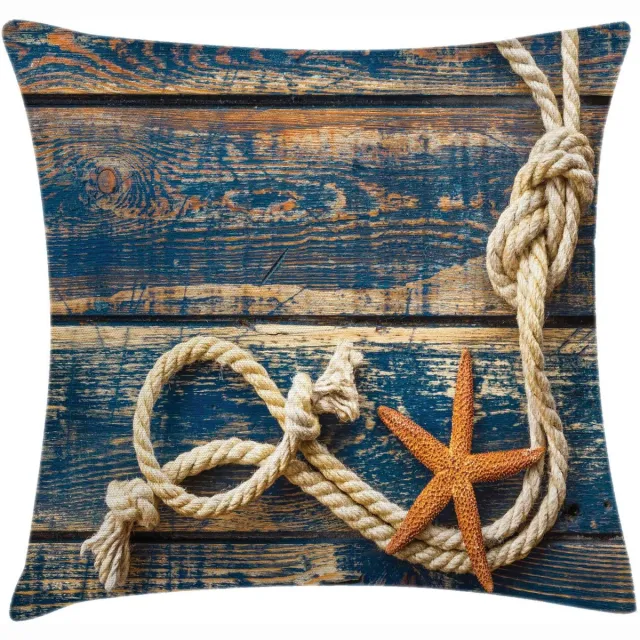 ABAKUHAUS Kussenhoes – Maritiem Zeil & Zeesterren – 40x40 cm – Nachtblauw Amber, dubbelzijdig bedrukt