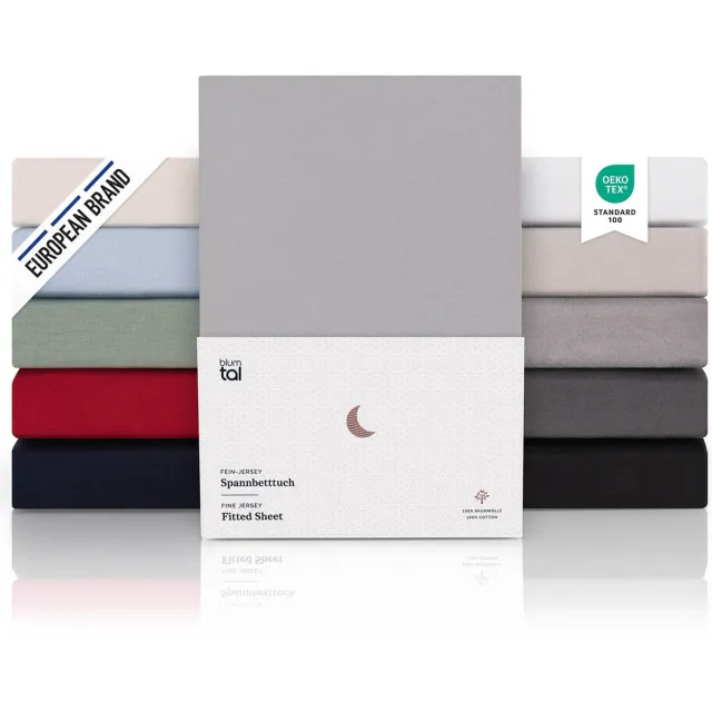 Blumtal Hoeslaken Premium Jersey - 160 x 200 cm - tot 15 cm Topperhoogte - Grijs - 100% Katoen - Topper