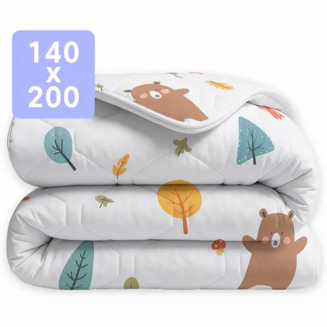 Happybed Kinderdekbed zonder overtrek 140x200 - Wasbaar dekbed - Dekbed zonder hoes - 2 in 1 dekbed - Dekbed met print - Hoesloos dekbed - Bobby Bear
