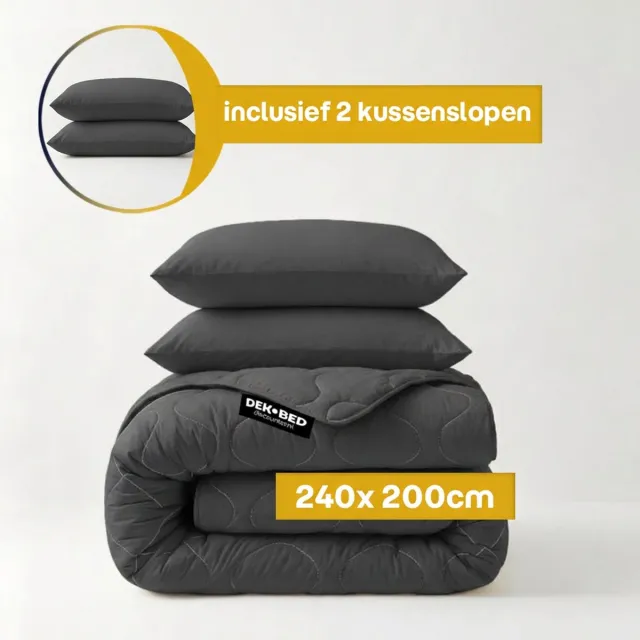 Dekbed-Discounter Sleeptime Dekbed Zonder Overtrek 240 x 200 cm - Inclusief 2 kussenslopen - Wasbaar op 40 graden - Warmteklasse 2 - Antraciet
