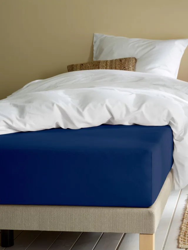 Moodit Hoeslaken Alina Uni Navy Blue - 180 x 200/220 cm - Katoen Jersey Blauw