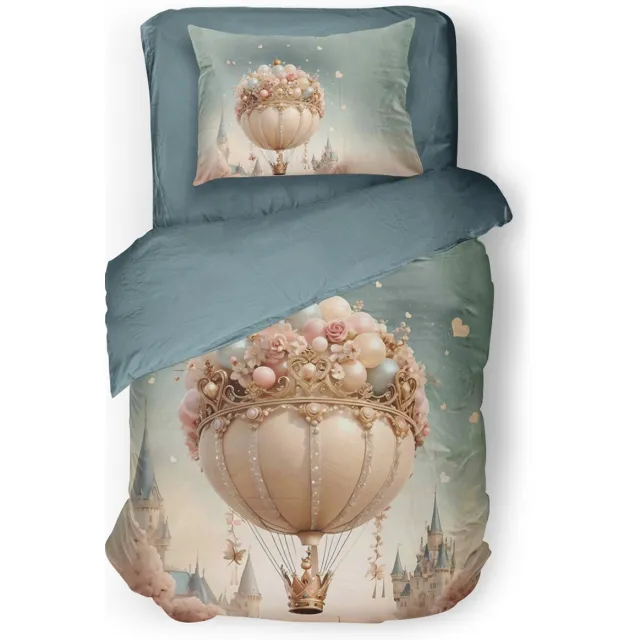 Eleganzzz Kinder Dekbedovertrek Dream Voyage - Luchtballon Dekbedovertrek - Multi - 140x200/220cm - Dekbedovertrek Kinderen - Micropercal - Eenpersoons Dream Voyage Multi