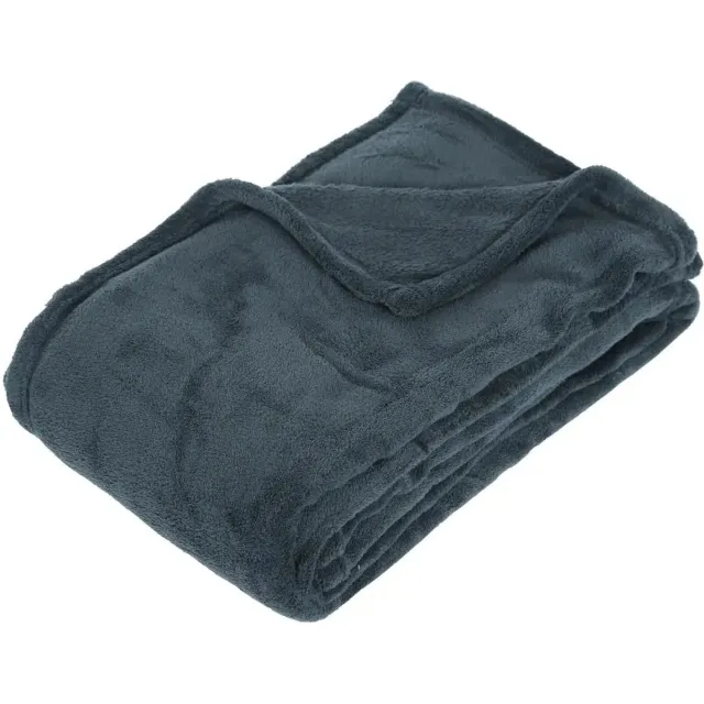 Atmosphera Fleece deken of plaid harig - donkergrijs/blauw - 130 x 180 cm - polyester - Bankdeken - Fleece plaid Dark grey