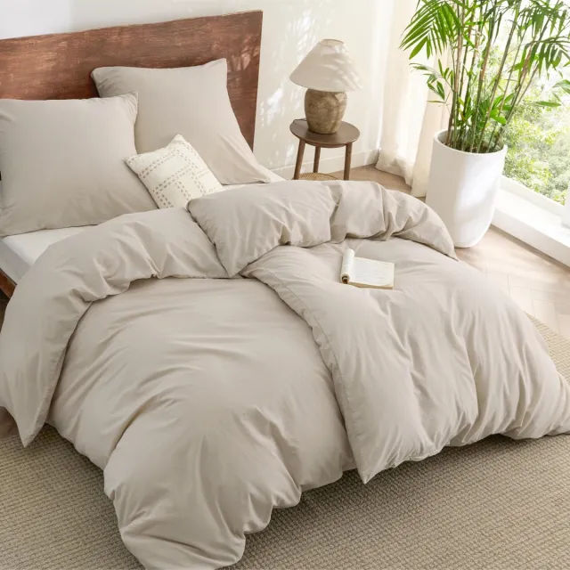 Ibenzoa Stijlvolle katoenen beddengoedset met ritssluiting en kussenslopen beige