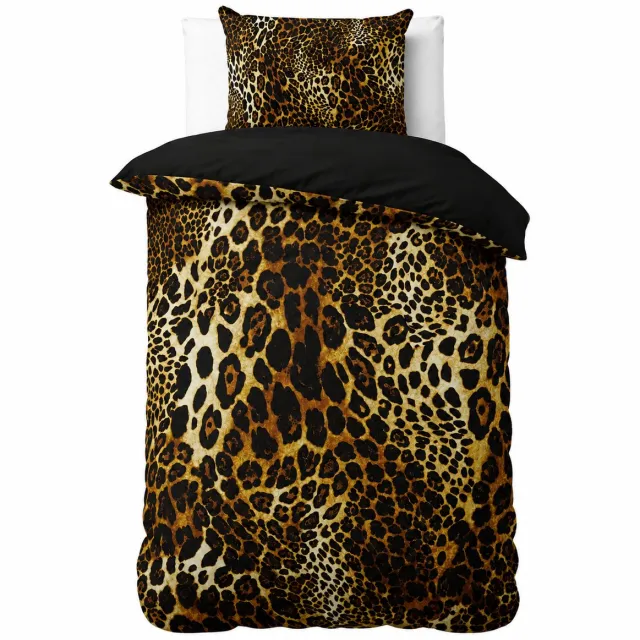 decoware Dekbedovertrek Leopard Print 140x220 cm – Katoen Renforcé – Met Kussensloop – Panter Print - Eenpersoons Zwart Bruin