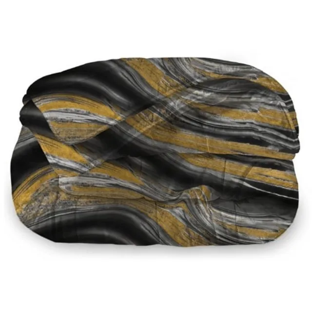Beau Maison Dekbed Zonder Overtrek 200x200 cm + 2 Kussenslopen - Marble Black Gold - Easy Dekbed - Warmteklasse 2 Marmer Zwart Goud