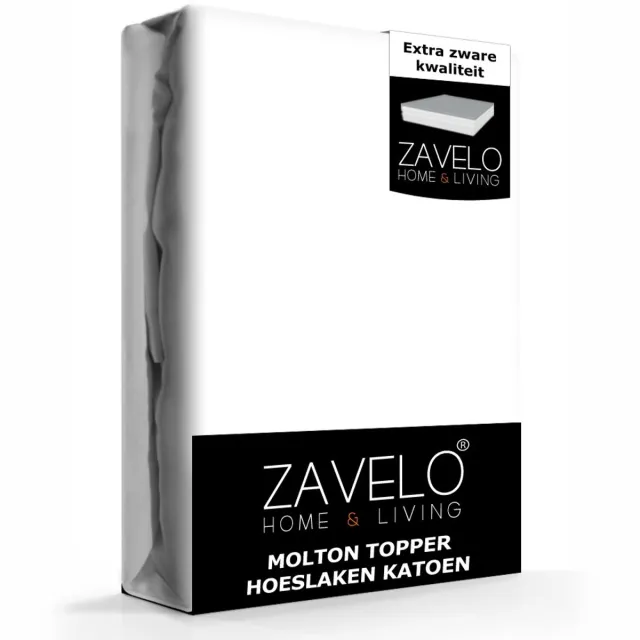 Zavelo Molton Topper Hoeslaken (100% Katoen)-Lits-jumeaux (180x220 cm) Wit