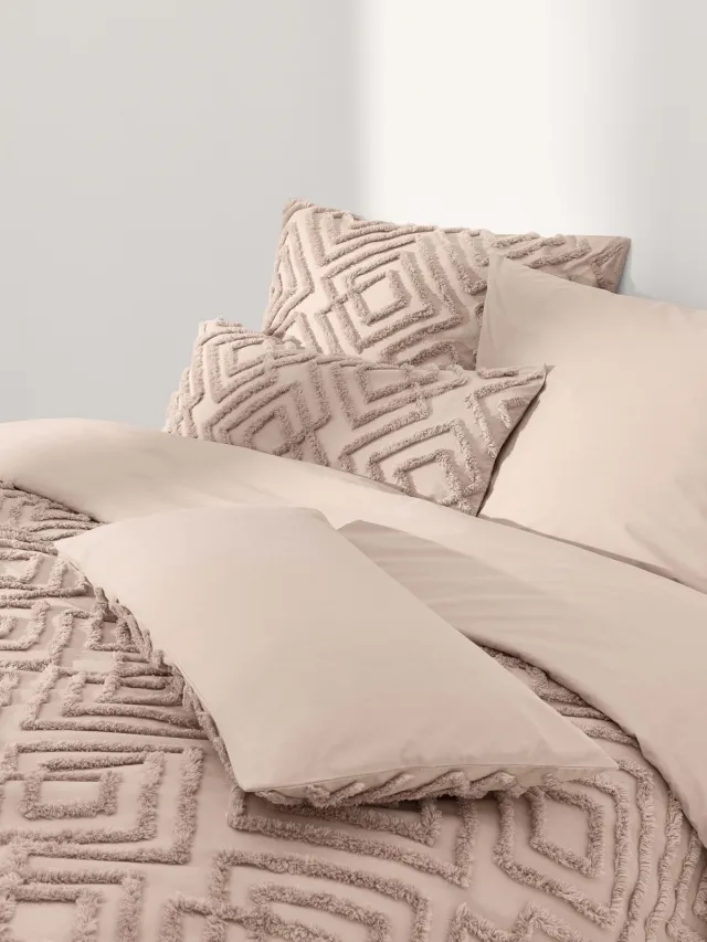 Westwing Collection Katoenen perkal dekbedovertrek Phil met tufted ontwerp Beige