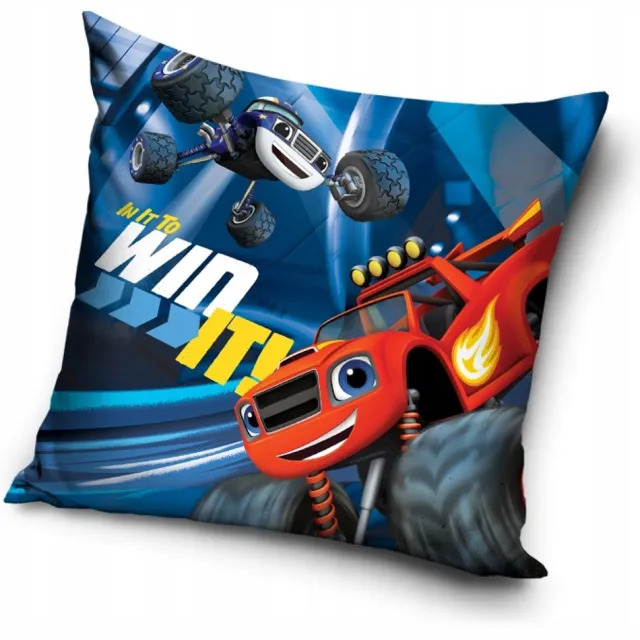 Carbotex Blaze Autko Kussensloop 40x40 cm - Kinderkamer Decoratie Blauw