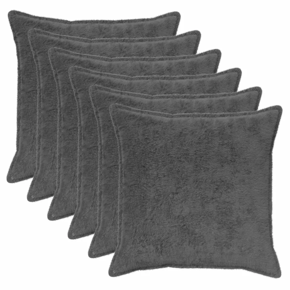vidaXL Kussensloop 6 st HOUTEN Donkergrijs 60 x 60 cm Nep Konijnenbont, foto 3