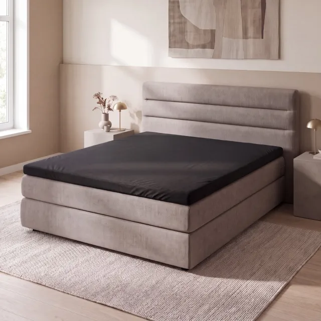 Saphira COMFORT Topper Hoeslaken – Jersey – Zwart – 200x200/220 cm – 100% Katoen – 160 GSM – Matrashoogte tot 20 cm – 360° Elastiek