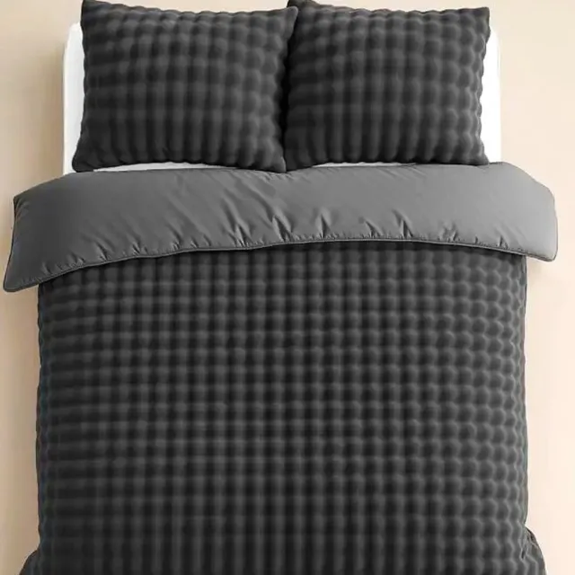 Catherine Lansfield 2-persoons pompom fleece / flanel dekbedovertrek (dekbed hoes) antraciet grijs met allemaal kleine bolletjes / vakjes tweepersoons 200 x 220 cm (warm zacht teddy beddengoed voor herfst / winter, Sint & Kerst cadeau!)