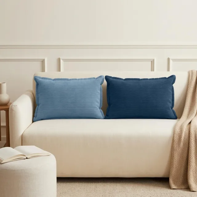 vidaXL Kussensloop 2 st HOUTEN Marineblauw 30 x 50 cm corduroy