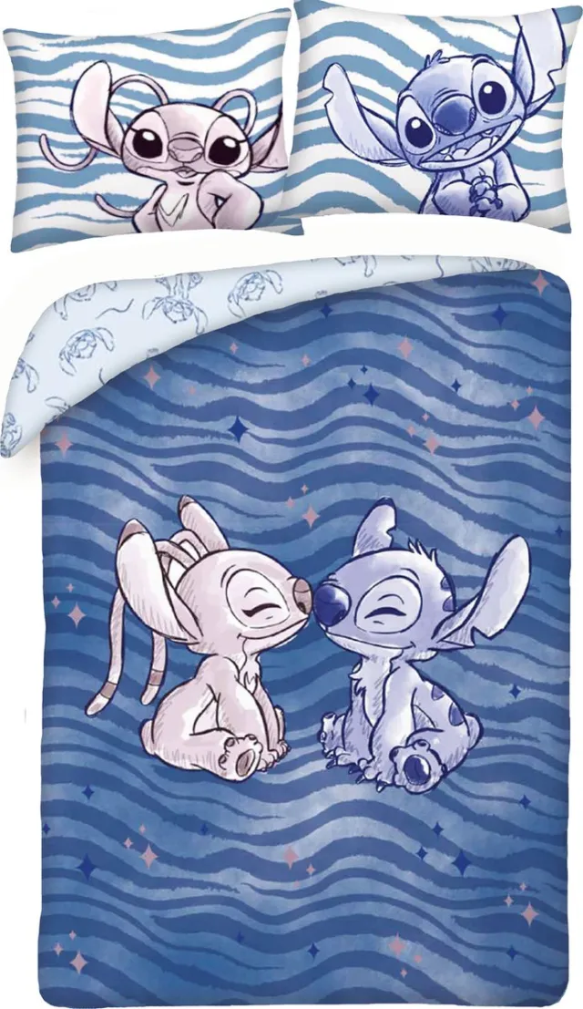 Lilo & Stitch Disney Lilo & Stitch Dekbedovertrek, True Love - Eenpersoons - 140 x 200 cm - Katoen Blauw