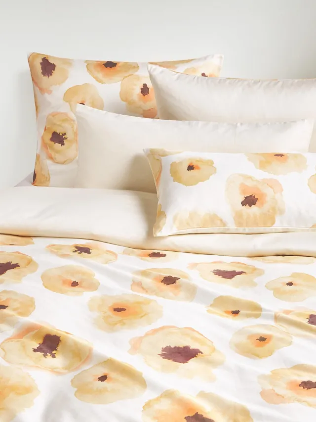 Westwing Collection Katoensatijnen dekbedovertrek Fiorella met bloemenprint Geel