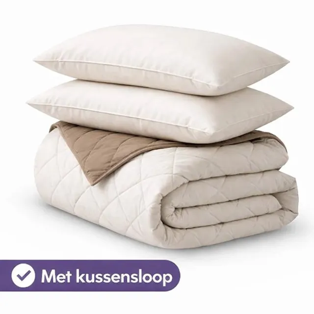 decoware Dekbed Zonder Overtrek 200x220 cm - Creme/Taupe - Incl. Kussensloop - Wasbaar & Hoesloos - Microvezel - All Season - Tweepersoons