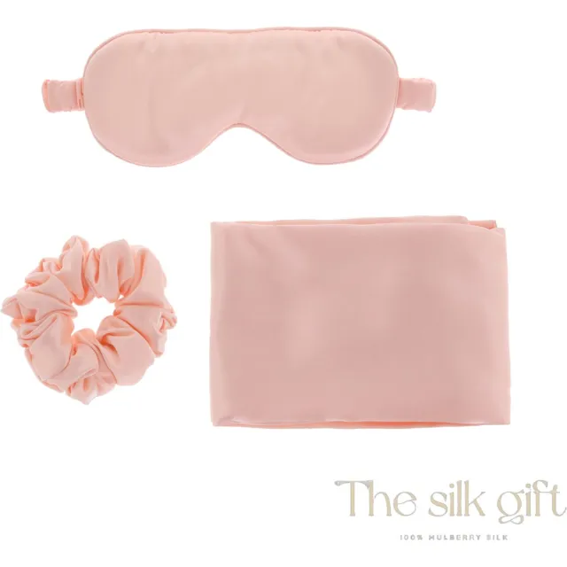 The Silk gift Silk - 100% Moerbei Zijden slaapkit - Roze - Premium Kussensloop, Oogmasker & Scrunchie - Huid- & Haarverzorging - hypoallergeen - anti rimpel - anti pluis - Cadeau - Giftset Vrouw - geschenk - Gift Set