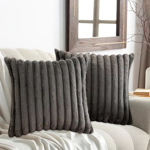 REDOM Sierkussenhoezen Set van 2 - 50x50 cm - Verborgen Rits & Decoratieve Kwastjes - Voor Bank, Bed en Fauteuil - Pluche - Grijs