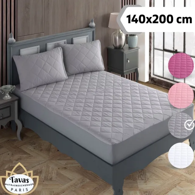 Tavas Waterdicht Matrasbeschermer 140x200 cm Grijs Gewatteerde 100% Katoen Molton Hoeslakenbadstof Rondom Elastiek Waterdichte Matras Beschermer Incontinentie