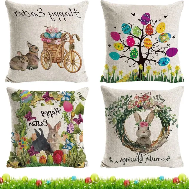 By Shane ByShane - Set van 4 paashaas kussenhoezen voor Pasen huisdecoratie - Decoratieve kussenslopen voor feestelijke sfeer Any