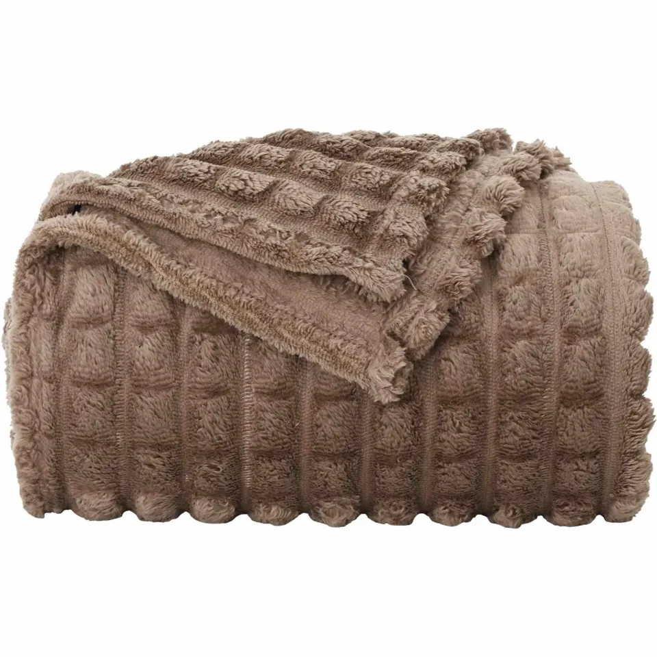 vidaXL Gooi Deken Kameel 240 x 220 cm 1,37 kg Fleece bruin, foto 4