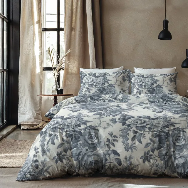 Zydante flanel Dekbedovertrek Set - Dekbedhoes met 2 kussenslopen - Indigo Flowers