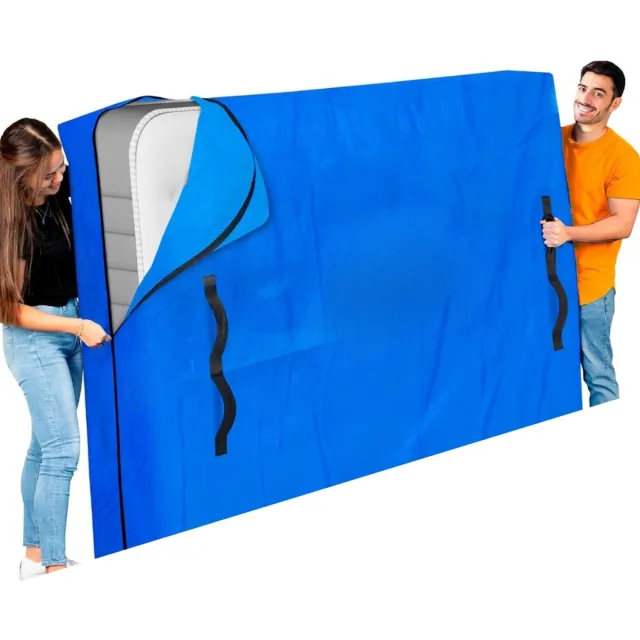 Famanu Matrashoes heavy duty kingsize voor verhuizen en opslag met handgrepen Blauw